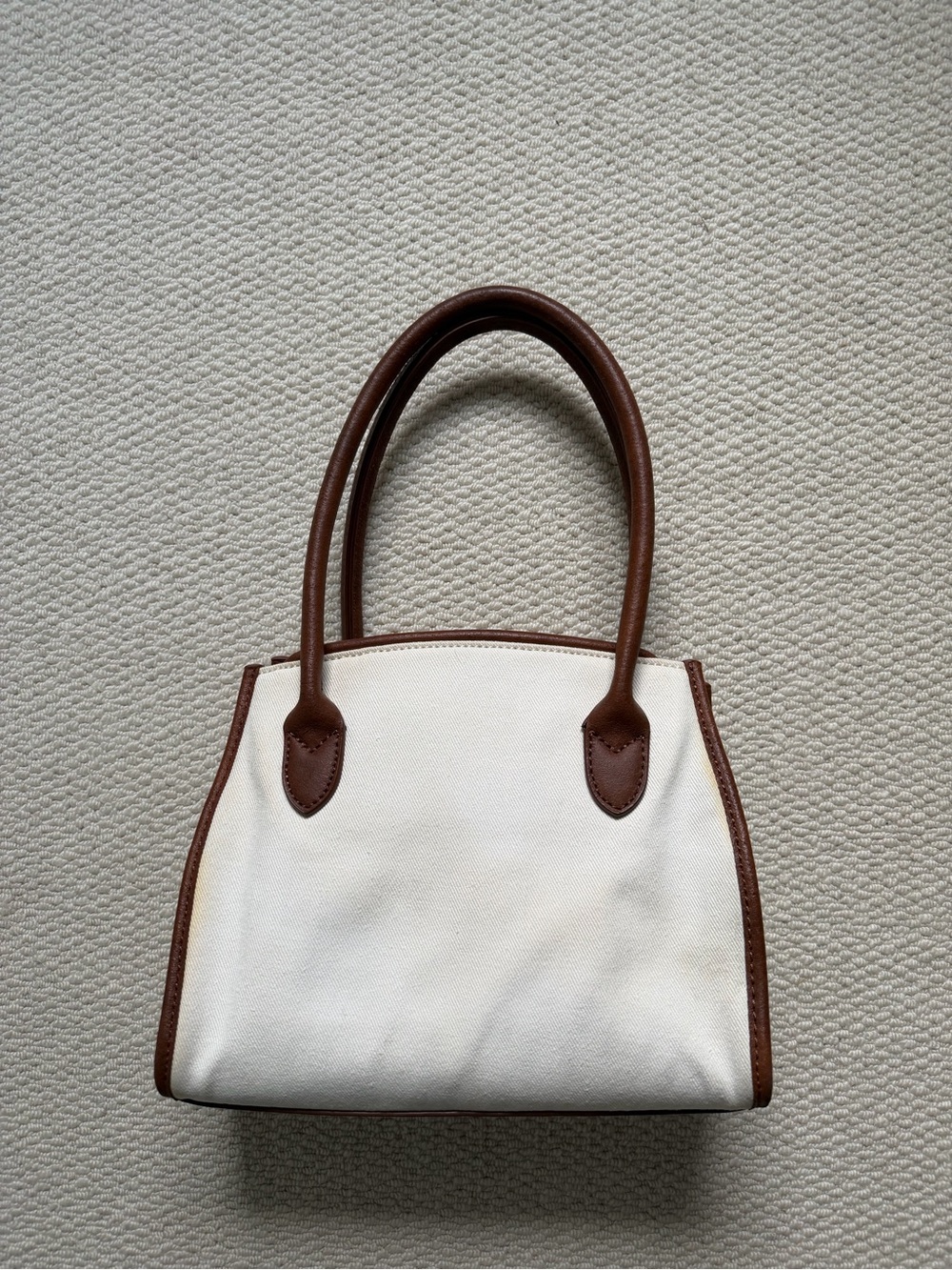 Brandy Melville Cream Canvas Tote with Brown Trim